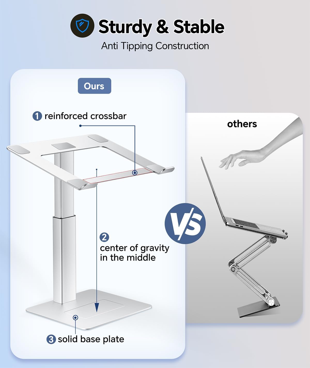 Adjustable Laptop Stand for Desk, DJ Laptop Riser, Standing Desk Converter, Support Working on Computer Sitting/Standing, Compatible with MacBook, Dell, HP and All 13"-16.5" Notebooks, Silver