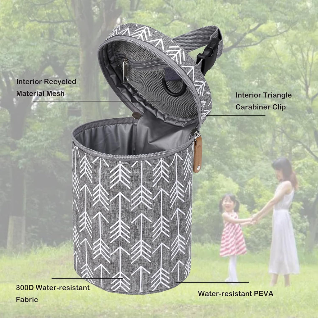 Insulated Baby Bottle Thermal Bag, Portable Breast Milk Cooler Bag Fits 4 Baby Bottles with Ice Pack & Shoulder Strap, Tote Storage Bag Portable Milk Bottle Holder & Carrier (Black & Grey)