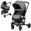Pram 2-in-1 Travel System, Foldable Baby Pushchair with Reversible Seat, Reclinable Bassinet/Carrycot,Cover, Newborn To Toddler Stroller, Black & Grey