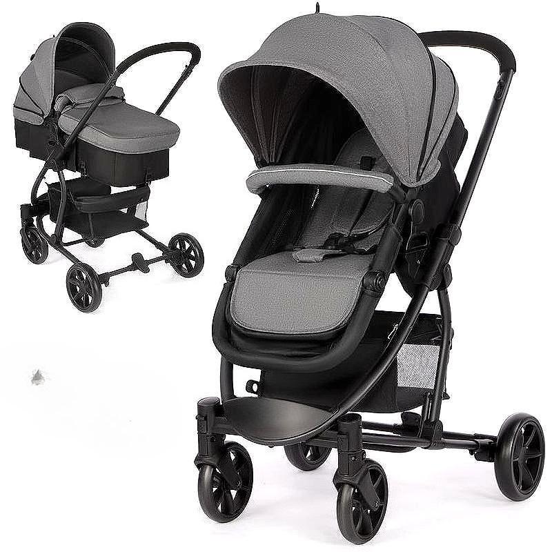 Pram 2-in-1 Travel System, Foldable Baby Pushchair with Reversible Seat, Reclinable Bassinet/Carrycot,Cover, Newborn To Toddler Stroller, Black & Grey