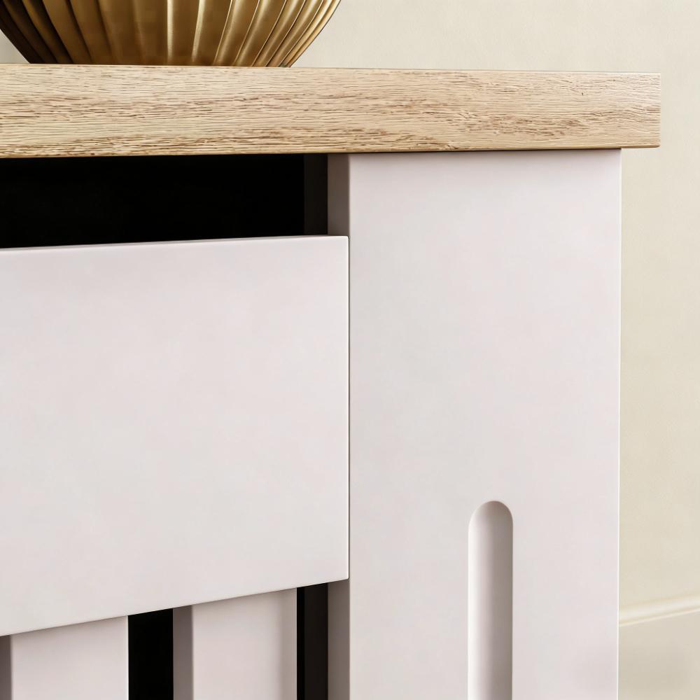 White Modern MDF Radiator Cover with Grill Slats & Wood Top Shelf  [Plus A Free Gift]