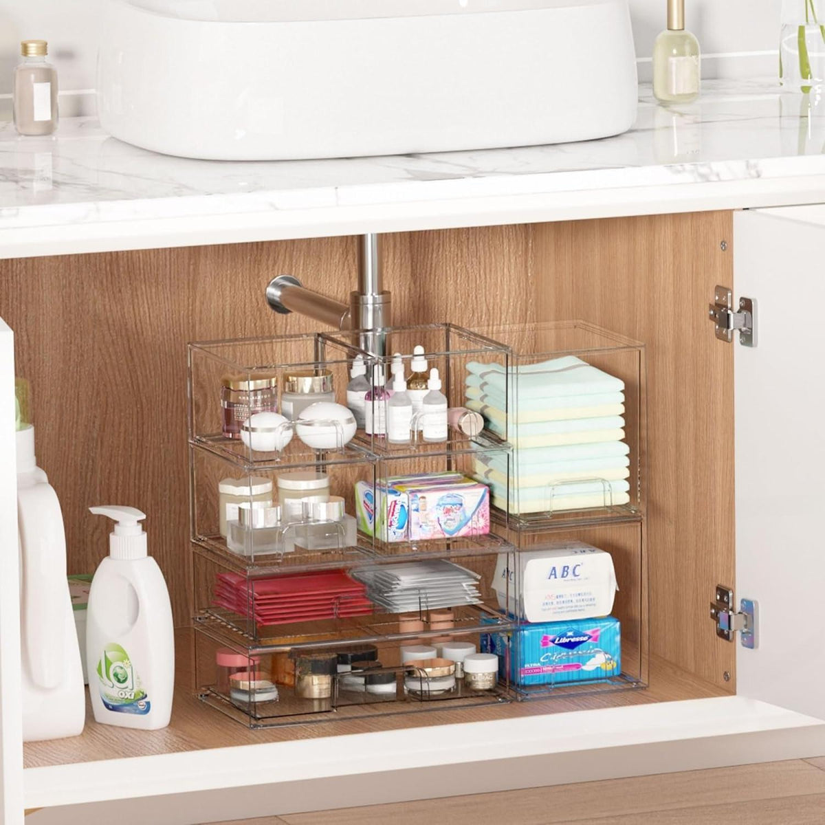 3 Pack Stackable Storage Drawers, Organiser with 24 Non-slip Mat, Bathroom Organiser Storage for Dresser, Bathroom