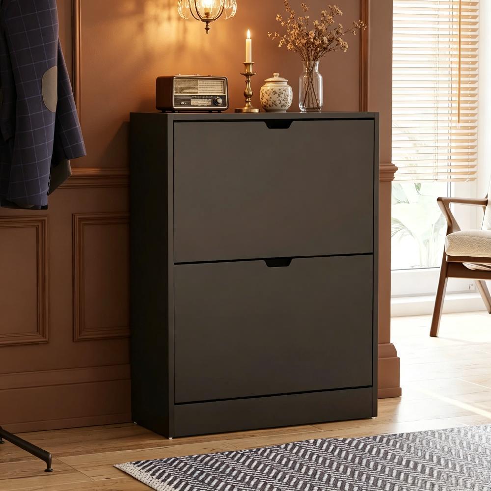 Wooden Shoe Cabinet with Flip Drawers, Dustproof Slim Storage Unit for Hallway Entryway, Space-Saving Cupboard [Plus A Free Gift]