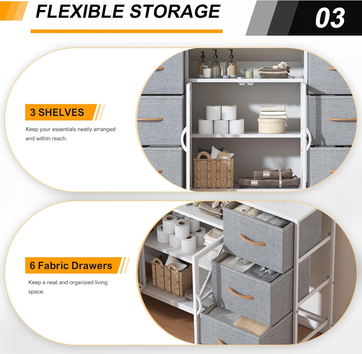 Fabric Storage Dresser with 6 Drawers, Sturdy Metal Frame Organizer Chest, Wooden Top & Mesh Cabinet Design, Versatile Home Furniture for Bedroom Living Room Hallway Entryway