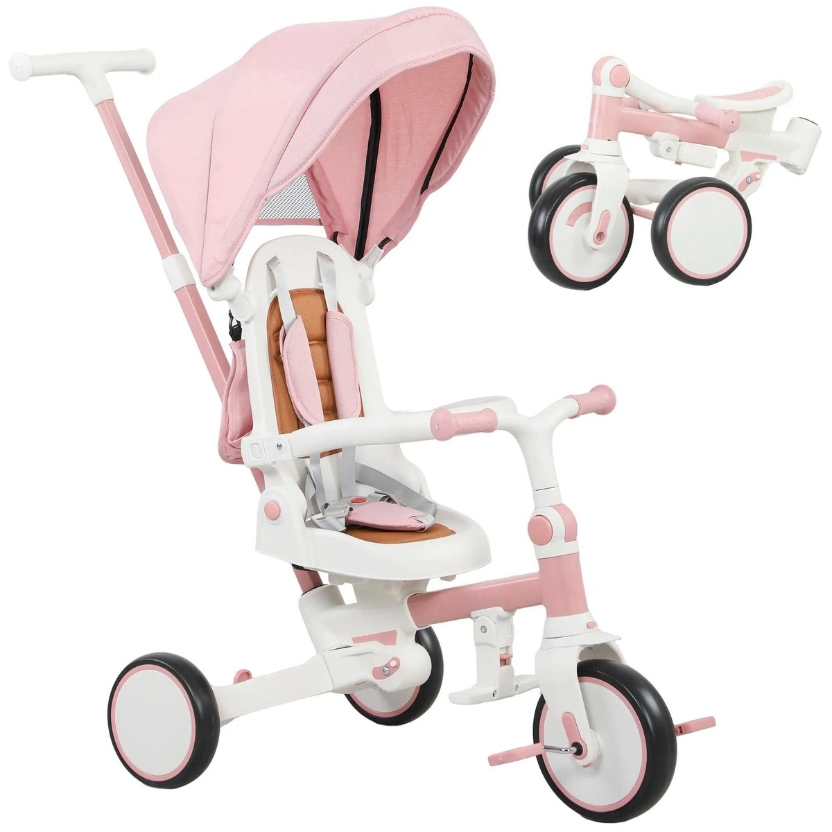 5‑in‑1 Grow‑With‑Kid Foldable Toddler Tricycle Stroller, Convertible Kids Ride‑On Trike with 5‑Point Safety Harness, Adjustable Push Handle & UV Protection Canopy, Compact Outdoor Toy for Family Outings, Ages 1‑3 Years Old