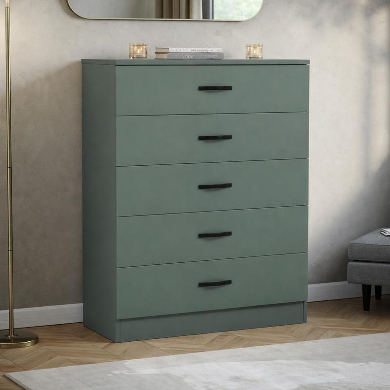 Modern Tall 5 Drawer Chest of Drawers, Stylish Bedroom Storage Unit with Metal Handles, Freestanding Dresser Cabinet for Clothing Storage, Ideal for Home, Bedroom, Living Room