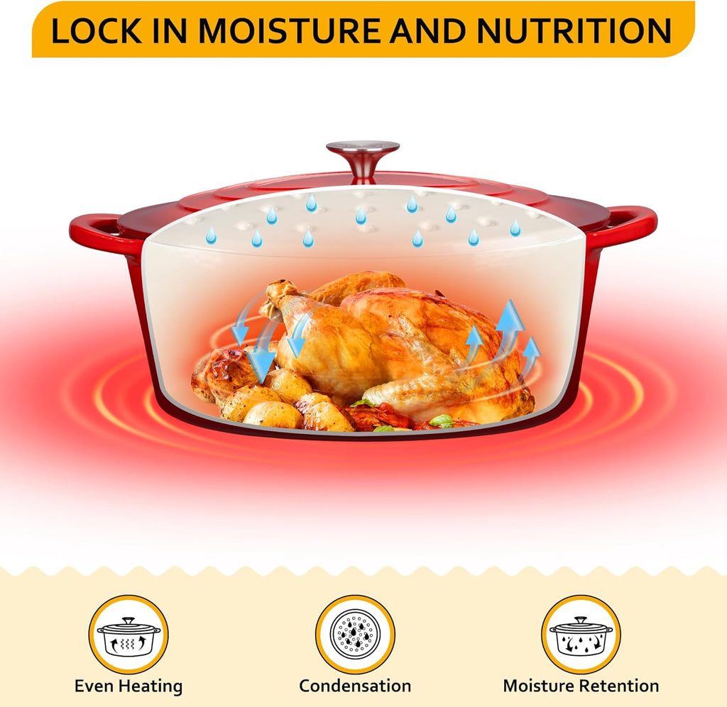 34cm/7.5L Non-Stick Cast Iron Dutch Oven, Heavy-Duty Braiser Casserole Dish, Oven Safe Cookware with Even Heat Distribution, Easy Cleanup for Home Baking and Daily Cooking