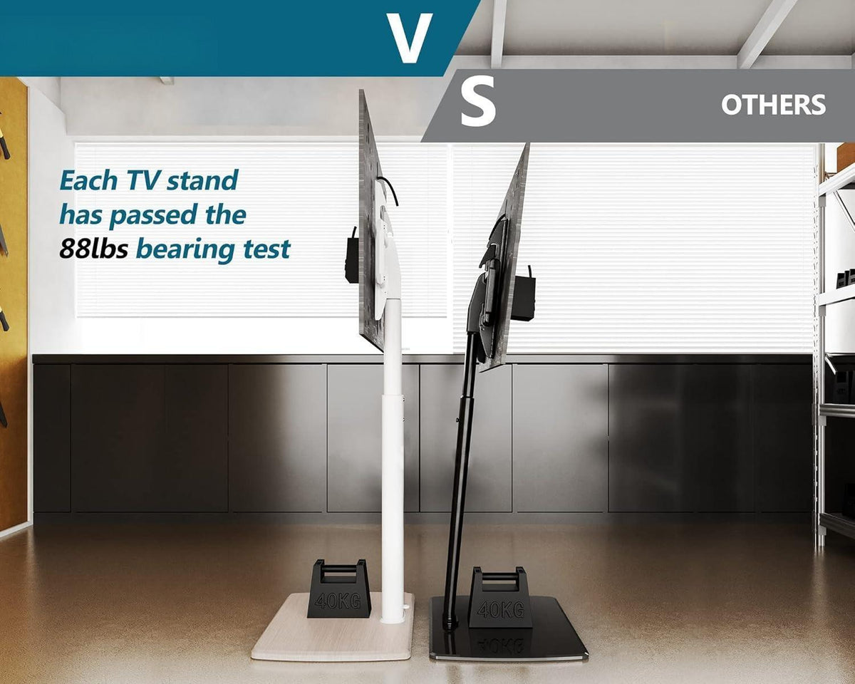 TV Stand – Floor Stand with 20mm Wood Base, 60° Swivel & 6 Height Adjustment, for 32-70 Inch TVs, Max. VESA 600x400mm, Holds 40kg, Slim Design for Corner Use