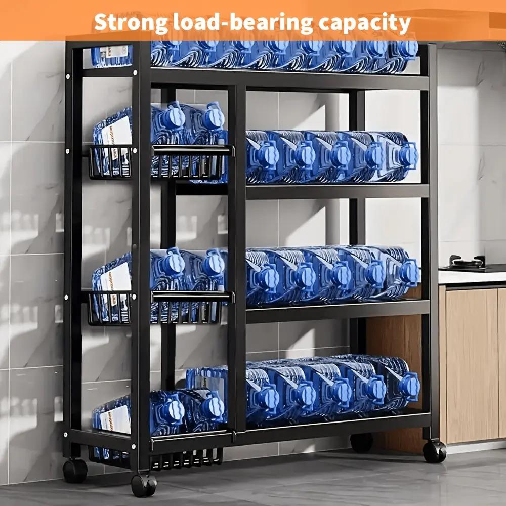 4‑Tier Heavy‑Duty Metal Kitchen Storage Cart Trolley with Wheels, Removable Fruit & Vegetable Baskets, Rolling Utility Organizer Rack, Multi‑Purpose Storage Shelf for Home Kitchen