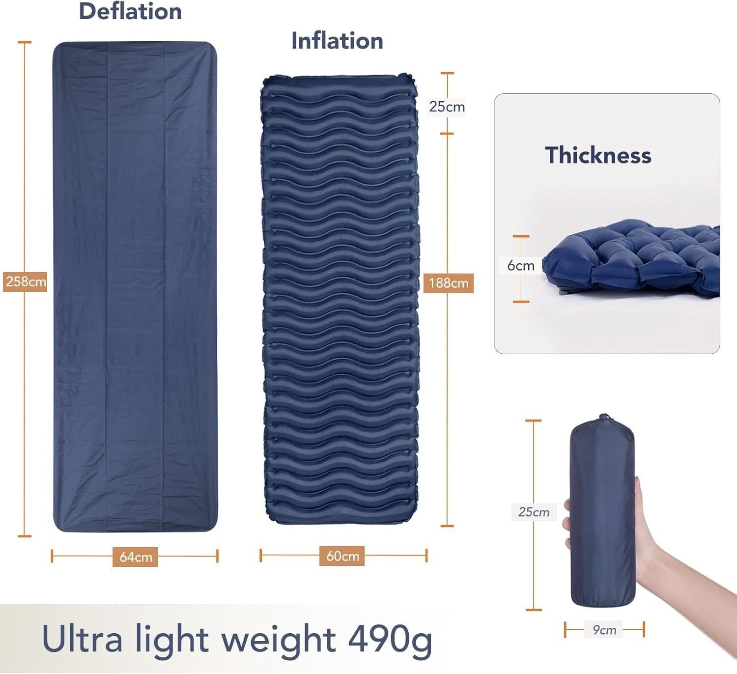 Ultralight Inflatable Sleeping Pad, Compact Portable Camping Air Mattress, Lightweight Waterproof Camping Mat for Backpacking, Hiking, Travel, Tent & Outdoor Camping