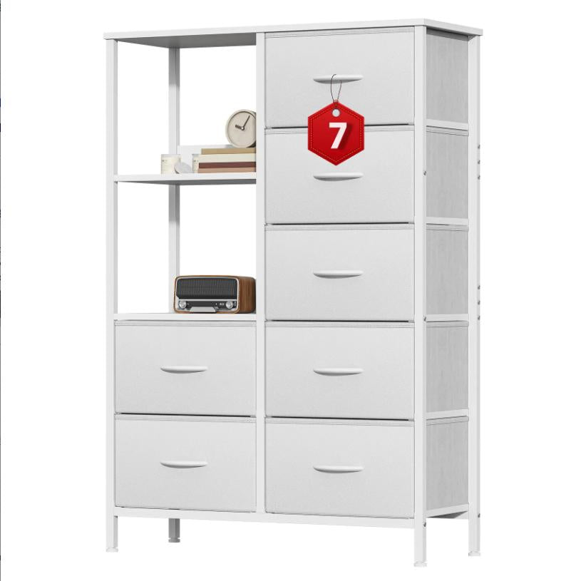 7-Drawer Fabric Storage Tower with Steel Frame & Wood Top Easy-Pull Handles for Bedroom Hallway Entryway & Closet Spacious Multi-Zone Storage Modern Aesthetic Lightweight & Easy to Relocate