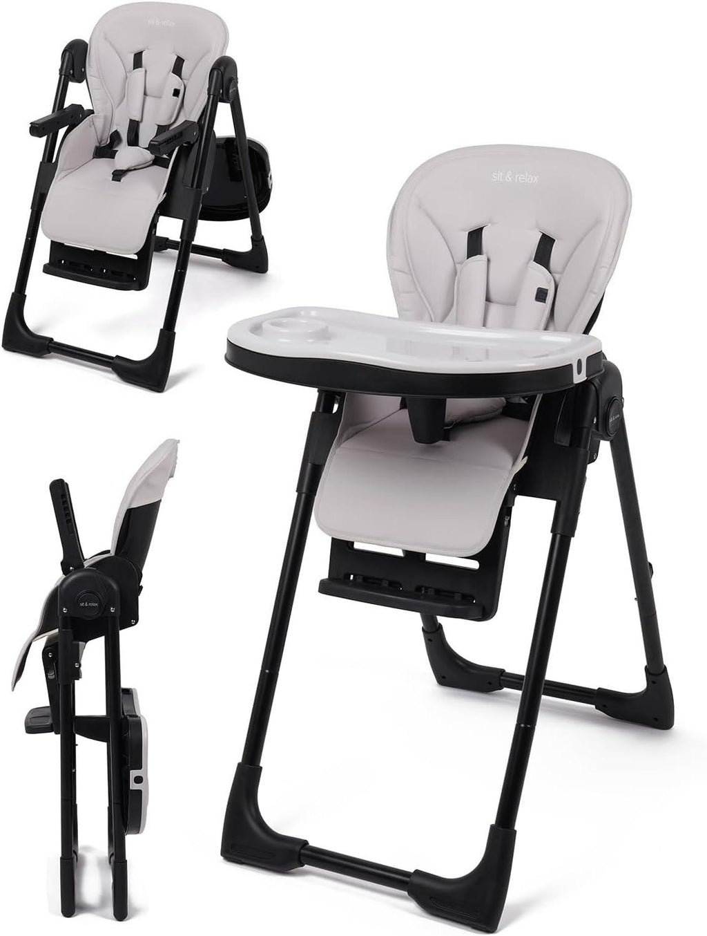 Adjustable Luxury Highchair – Suitable from Newborn up to 3 Years (Max 15kg), Taupe & Black Design, with Secure Harness, Padded Seat [Plus A Free Gift]