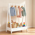 Kids Clothes Rack Solid Pine Wood White – 99H x 64.5W x 42D cm, Space-Saving Hanging Rail with Storage Shelf, Portable Stand for Toys & Shoes, Children’s Bedroom Organiser [Plus A Free Gift]