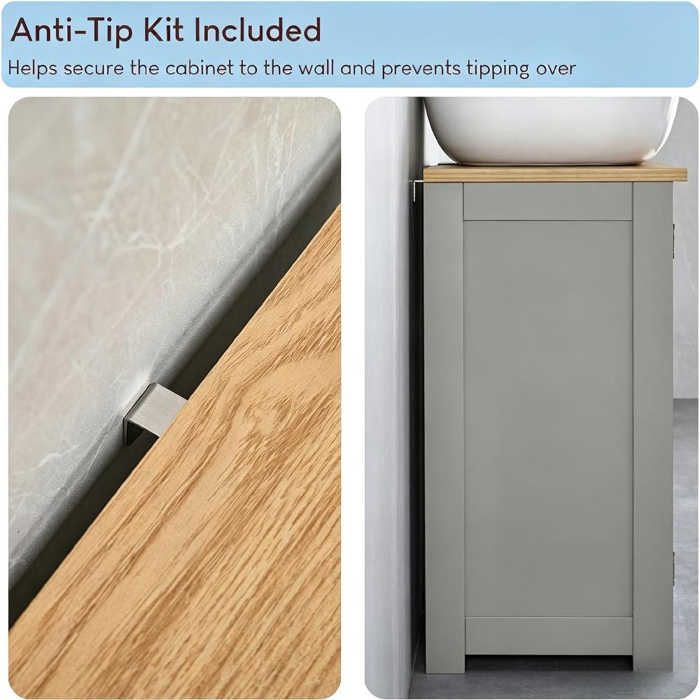 Under Sink Bathroom Cabinet Floor Standing Storage Unit, Grey and Oak Finish for Basin [Plus A Free Gift]