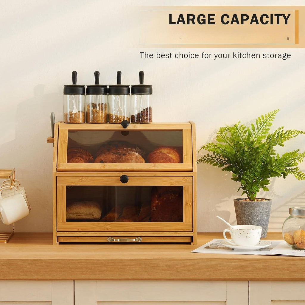 Bread Box with Cutting Board, Wooden Storage Box, Wood Bread Basket Boxes Storage Bread Box for Bread, 39x25x20 (LxWxH) cm