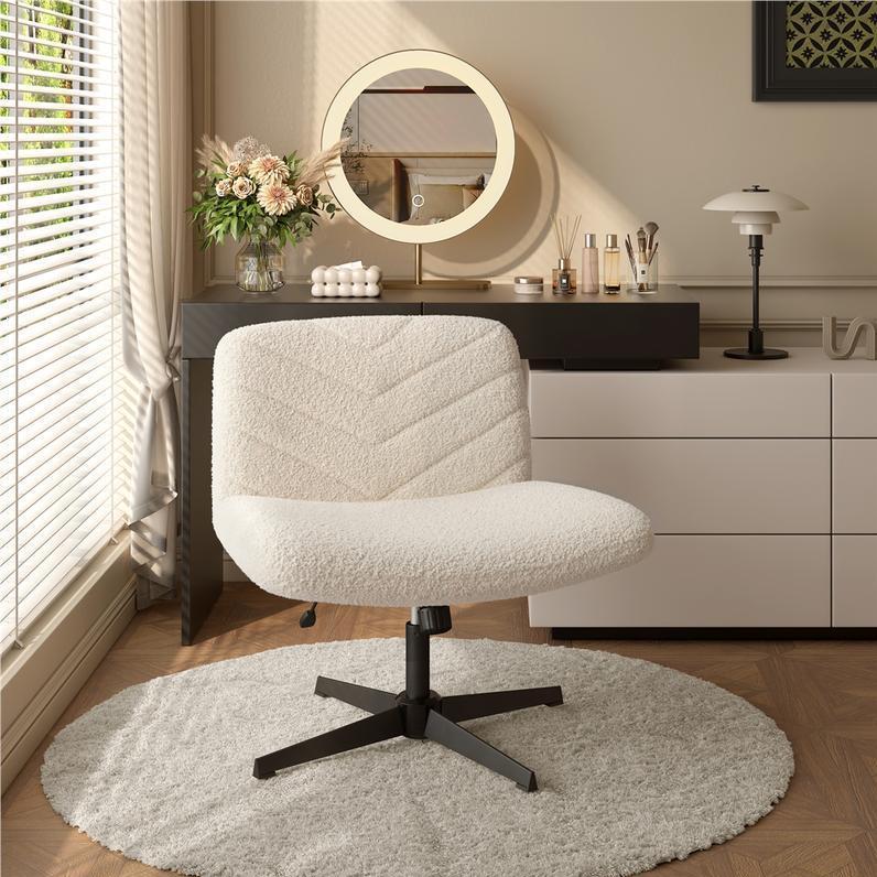 Armless Wide‑Seat Swivel Desk Chair, Adjustable Height X‑Base Mid‑Back Task Chair, Comfy Vanity Chair for Home Office, Study & Makeup