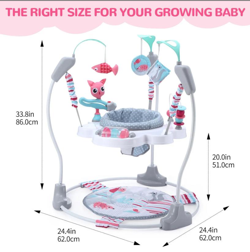 360° Rotating Stationary Baby Jumperoo Activity Center, Adjustable Height Baby Bouncer Swing Rocker with Musical Interactive Toys, Portable Play Chair Infant Play Essentials
