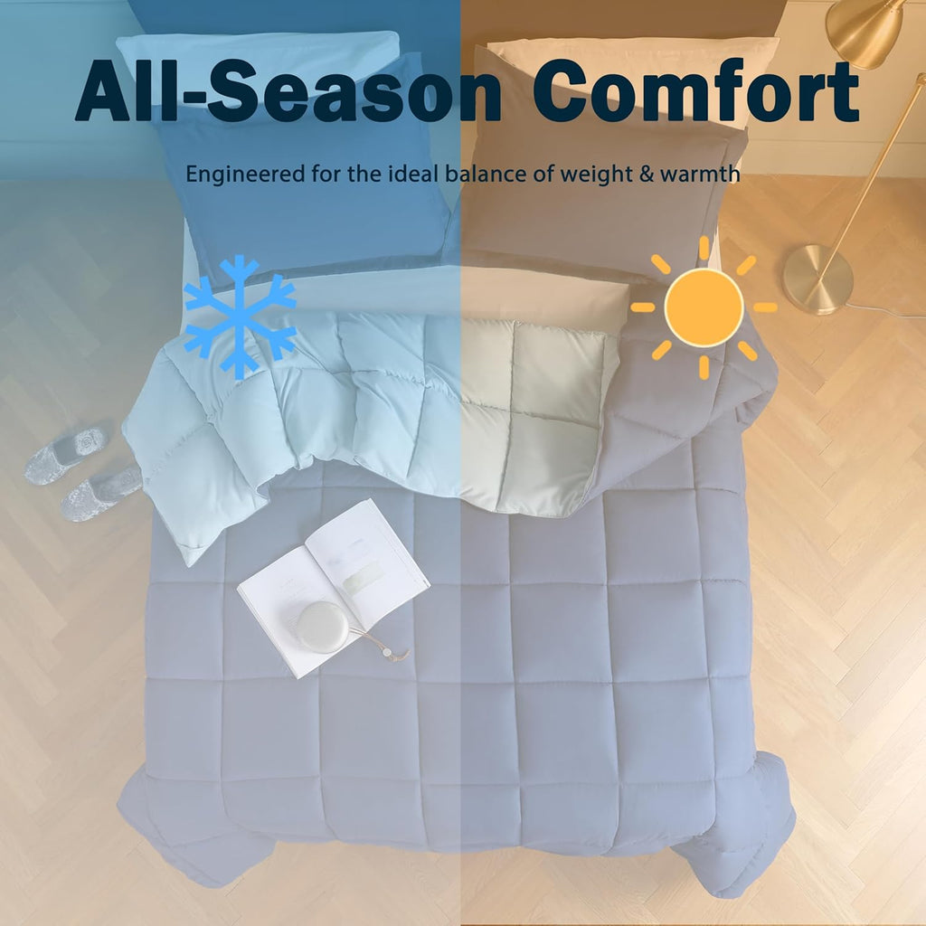 【NS】O MORE DUVET COVERS! Washable King Size Coverless Duvet - Reversible & Hypoallergenic, 10.5 Tog All-Season Comfort - 100% Down Alternative Fill (Plush, Breathable) with Stay-Put Corner Tabs - 3-Piece Set, Navy Blue - 240cm x 220cm