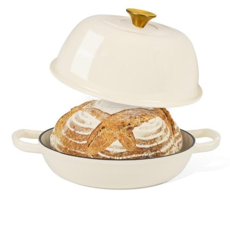 Enameled Cast Iron Bread Pot with Lid, Premium Dutch Oven for Home Baking, Even Heat Retention & Steam Circulation, Rust-Proof Scratch-Resistant, Ideal for Bread Roasting Stewing, Oven Safe Cookware