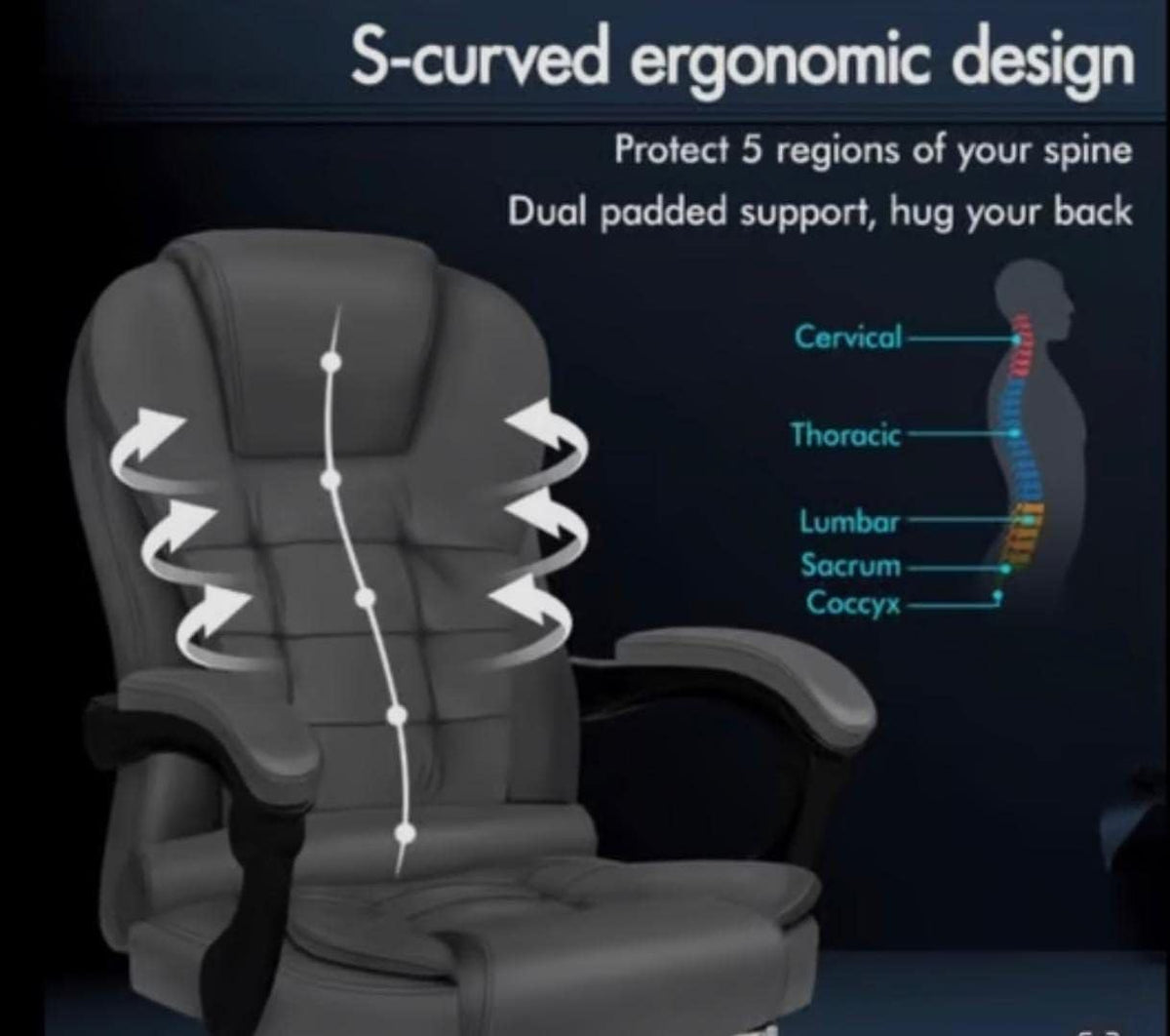 【NS】Ergonomic Executive Office Chair - Adjustable Height, Swivel, Recliner, Heavy Duty, Black