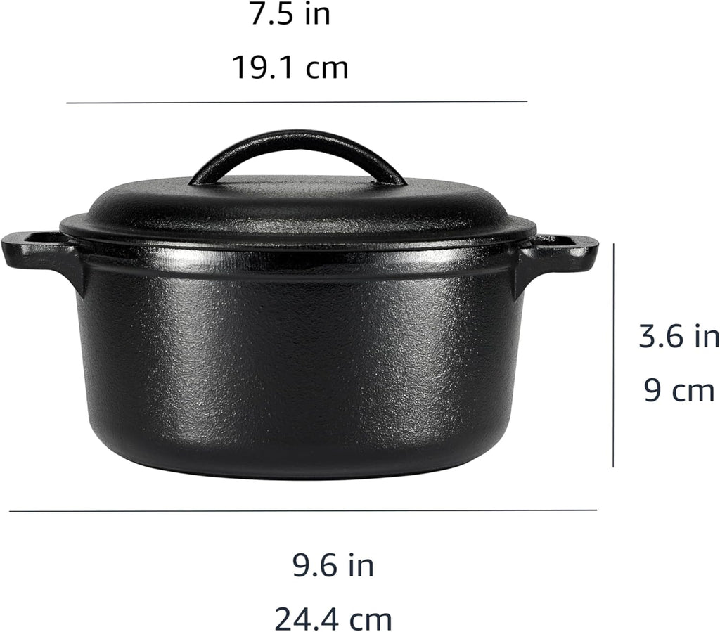 Round Pre-Seasoned Cast Iron Dutch Oven Pot with Lid and Dual Handles Heavy-Duty Oven Safe up to 260 C Large 6.62 L Black for Versatile Cooking