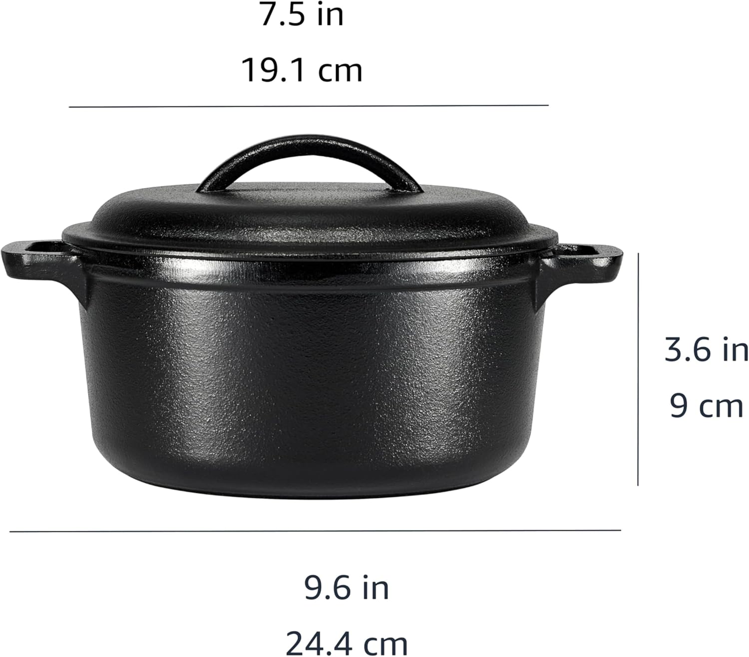 Round Pre-Seasoned Cast Iron Dutch Oven Pot with Lid and Dual Handles Heavy-Duty Oven Safe up to 260 C Large 6.62 L Black for Versatile Cooking