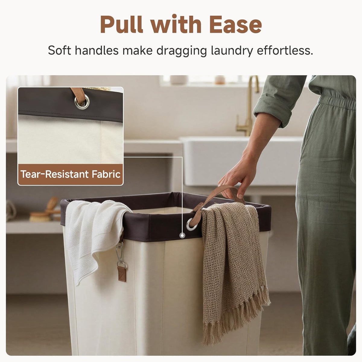 160L Rolling Laundry Hamper with Wheels, Heavy Duty Large Laundry Basket, Removable Fabric Liner Dirty Clothes Storage Cart for Home Dorm Hotel