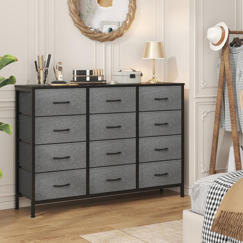 【NS】 12 Drawers Chest of Drawers for Bedroom, Fabric Storage Drawer, Tall White Hallway Storage Unit