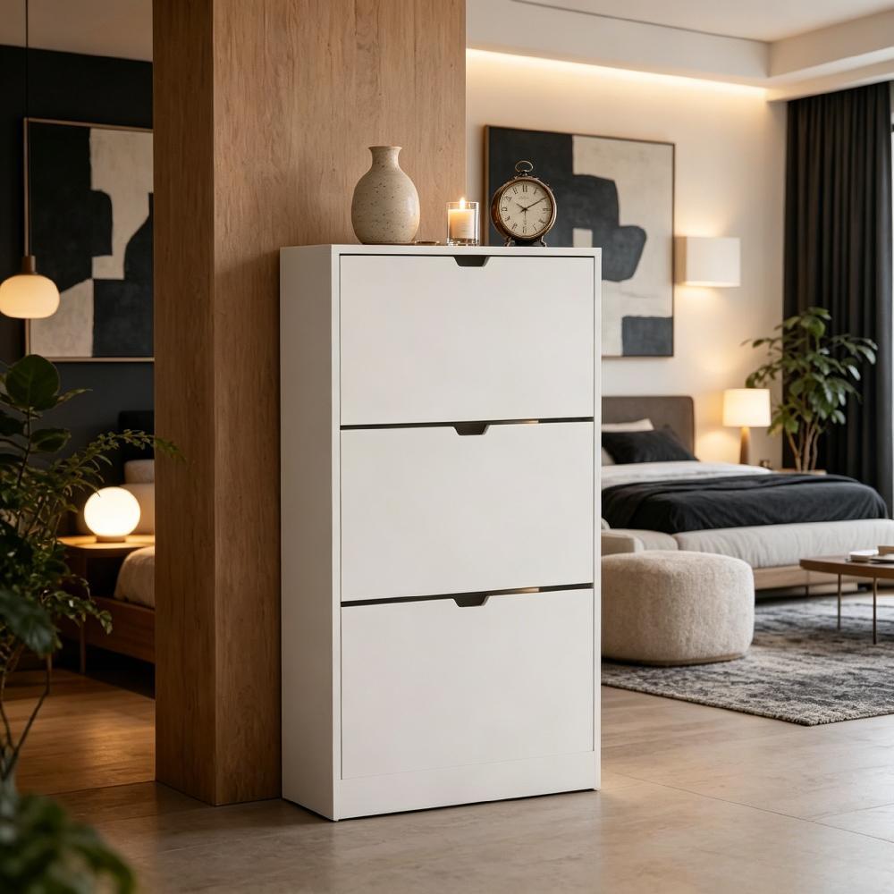 Wooden Shoe Cabinet with Flip Drawers, Dustproof Slim Storage Unit for Hallway Entryway, Space-Saving Cupboard [Plus A Free Gift]