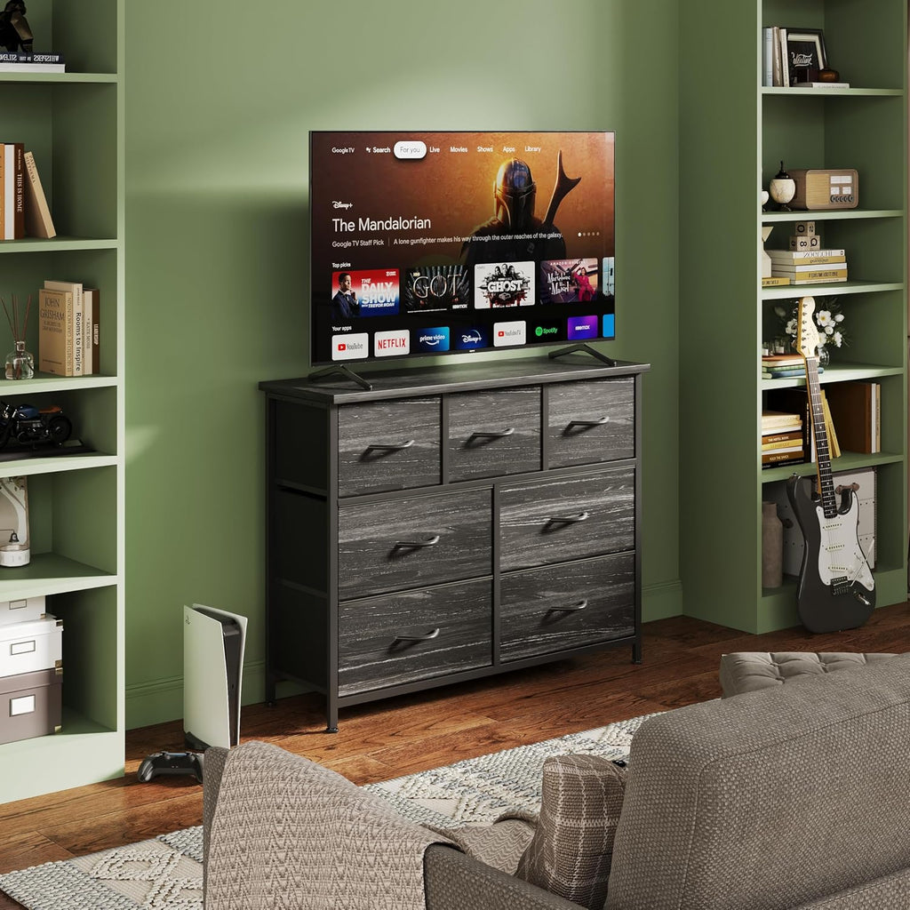 CAIYUN Chest of Drawers for Bedroom with 7 Drawers, Fabric Storage Drawer, Tall White Hallway Storage Unit, Charcoal Black