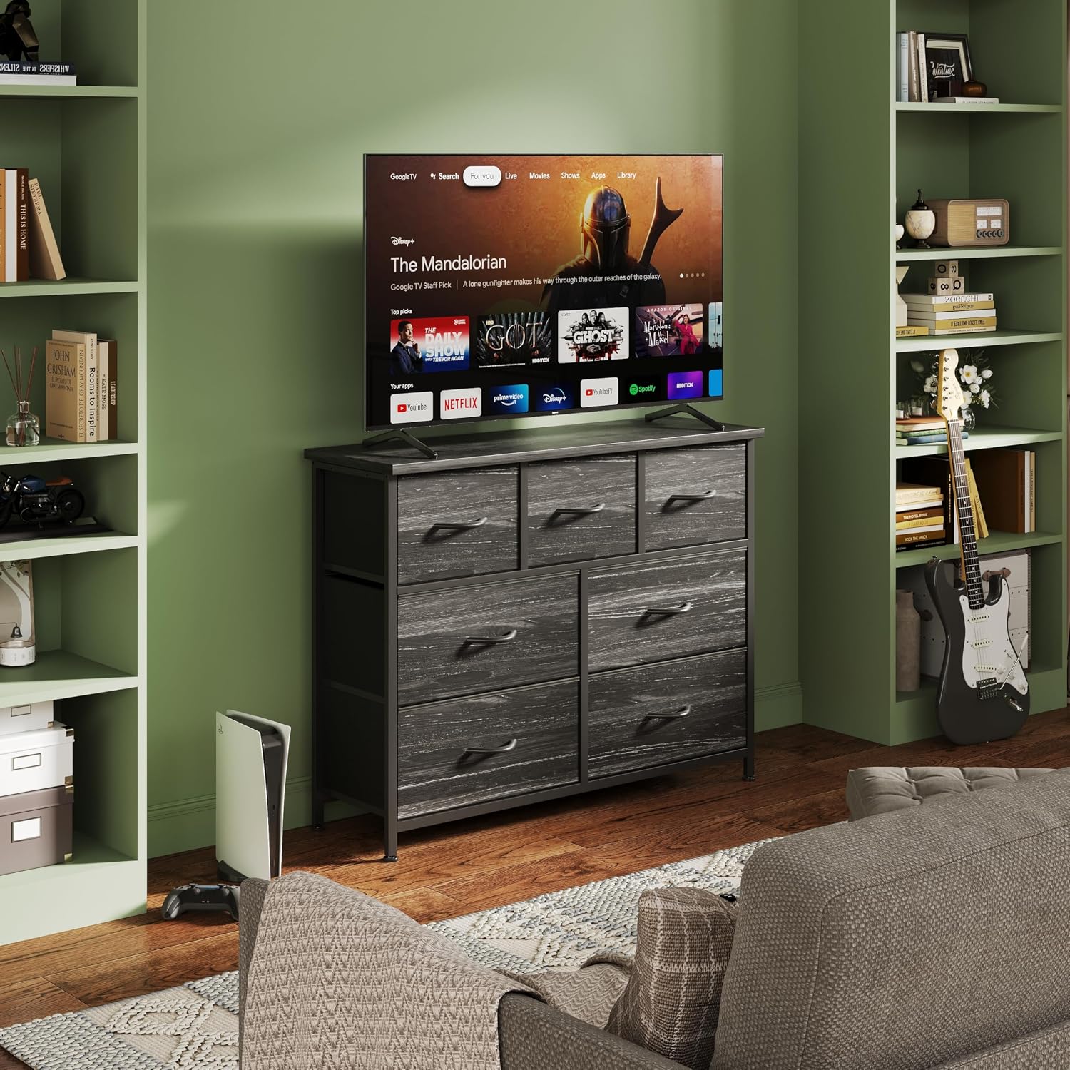 CAIYUN Chest of Drawers for Bedroom with 7 Drawers, Fabric Storage Drawer, Tall White Hallway Storage Unit, Charcoal Black
