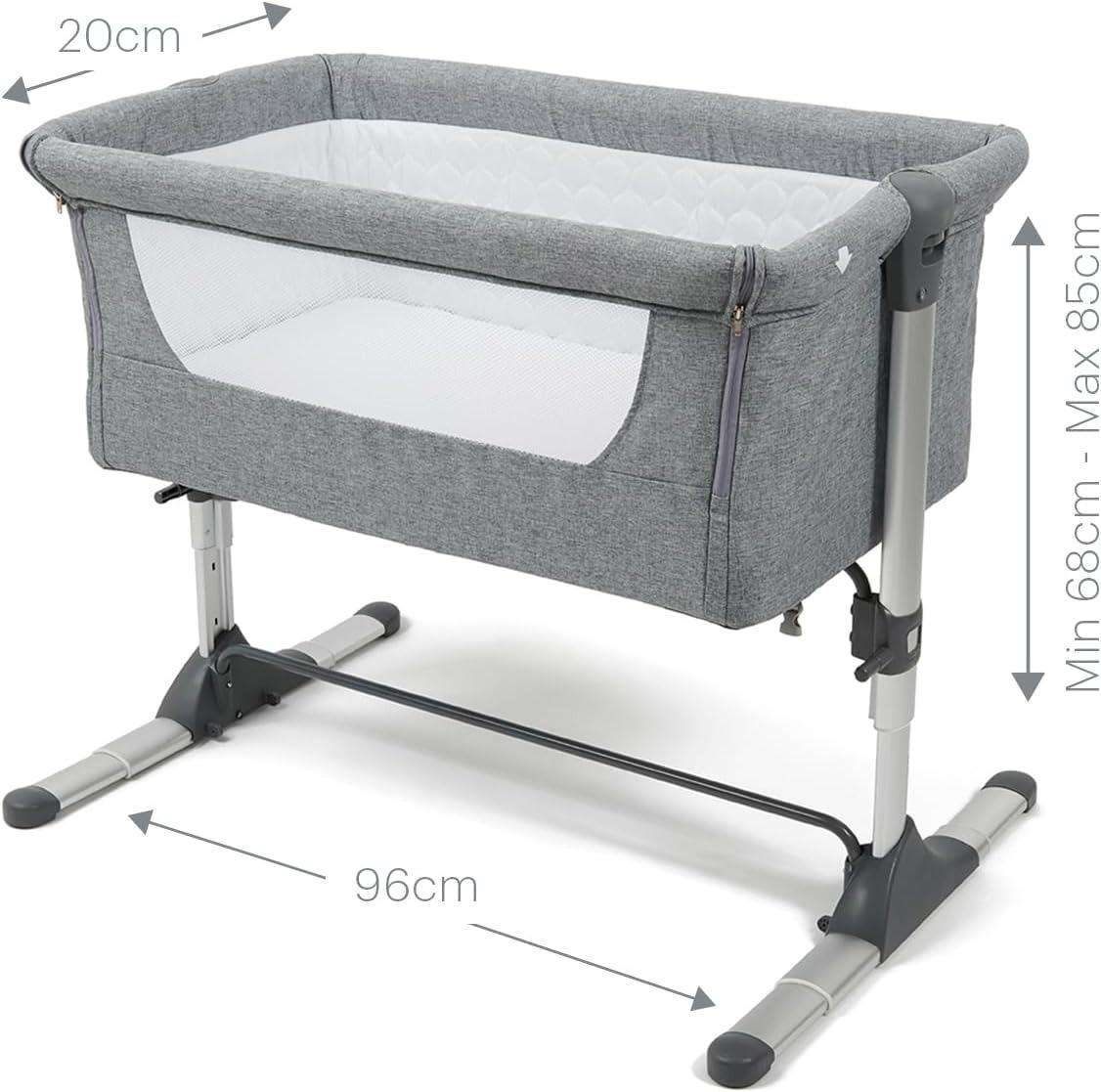 Bedside Co‑Sleeper Crib, 2‑in‑1 Adjustable Height Baby Bassinet with 5cm Thick Mattress, Anti‑Reflux Incline Breathable Mesh, Safety Certified, Co‑Sleeping Standalone Cot for Newborn Infant