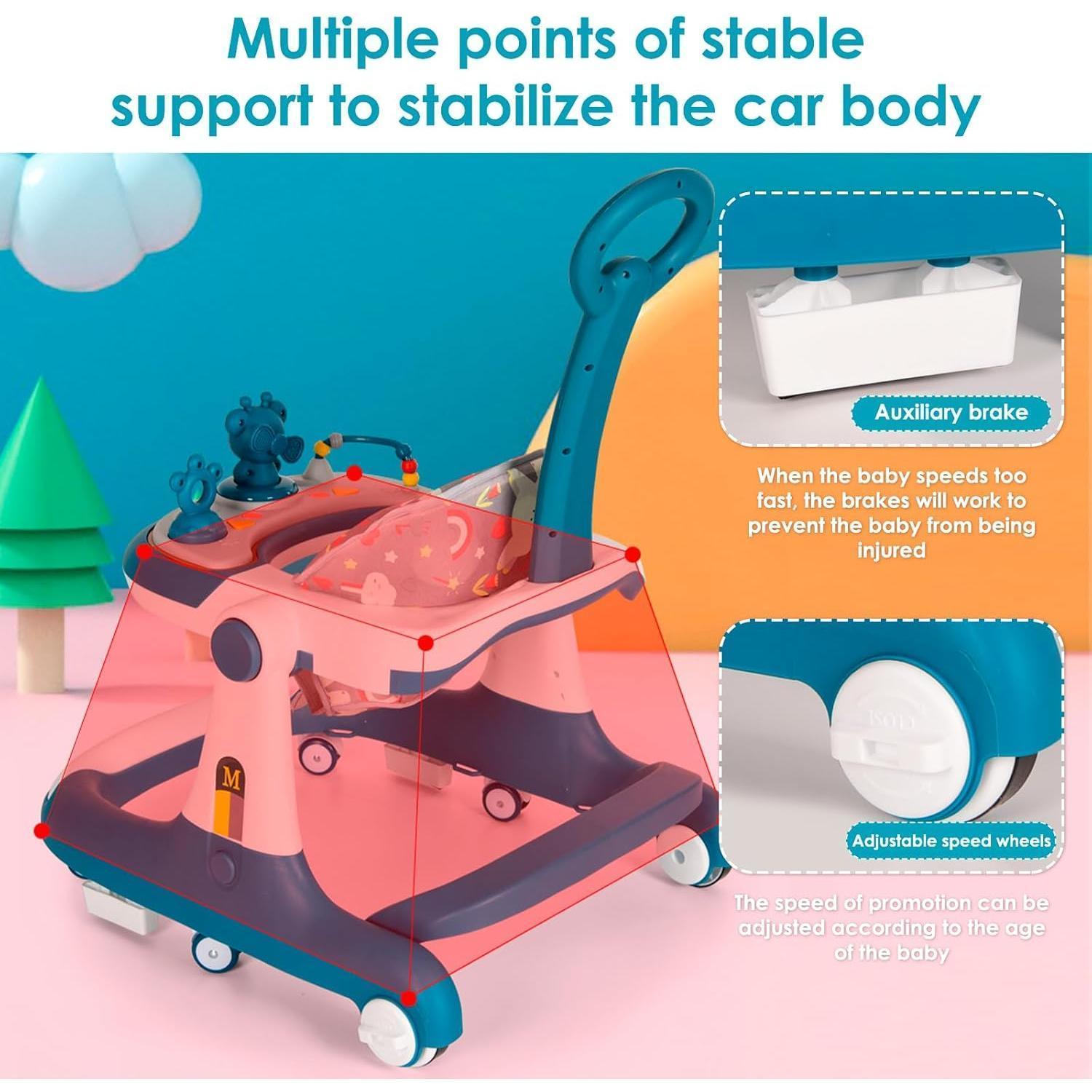 【NS】Baby Walkers for 6 Months-1 Year olds Girls Boys,3in1 Multi-Function Anti-Rollover Toddler Walker/Push Along Walker/with Wheels and Brake and Push Handle