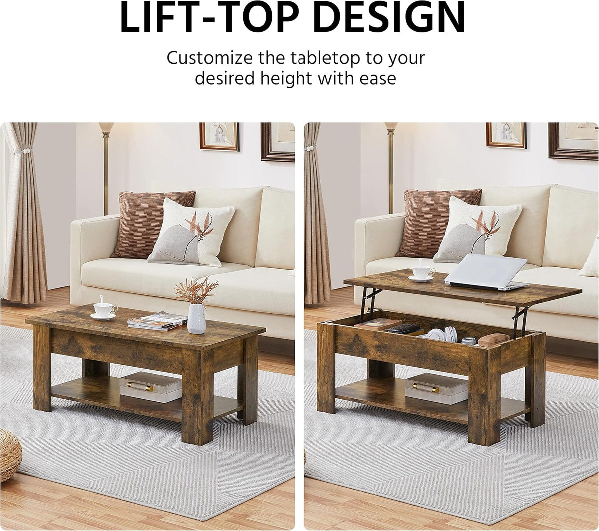 Yaheetech Lift Up Coffee Table 98x50x(42-56) cm, Rustic Brown