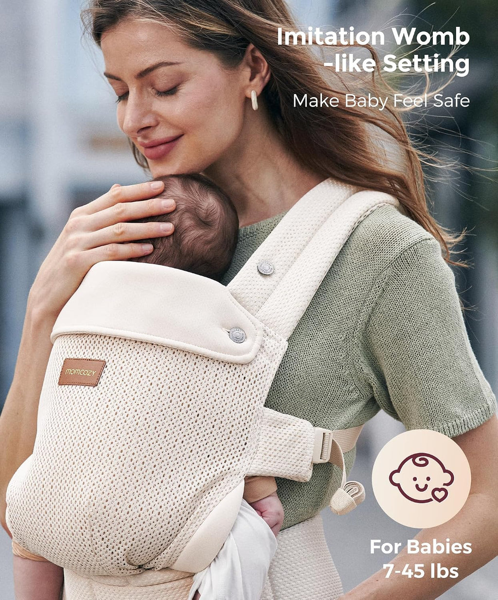 Momcozy Baby Carrier for 3-24M/3.2-20kg, Waist 64-127cm, Air Mesh-Apricot
