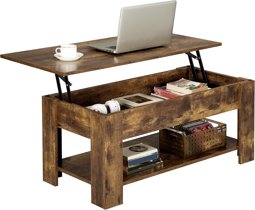 Yaheetech Lift Up Coffee Table 98x50x(42-56) cm, Rustic Brown