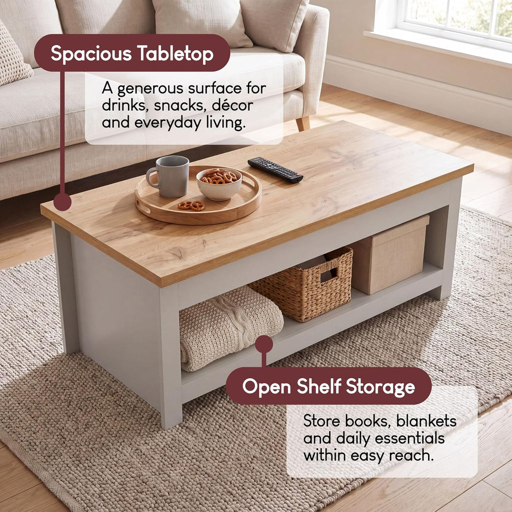 Vida Designs Arlington Coffee Table 1 Shelf Storage MDF Living Room Modern Furniture (Grey)