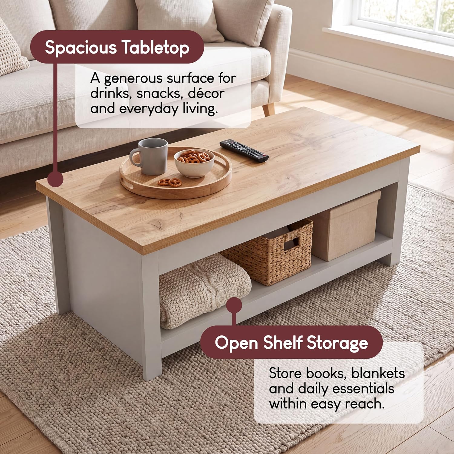 Vida Designs Arlington Coffee Table 1 Shelf Storage MDF Living Room Modern Furniture (Grey)