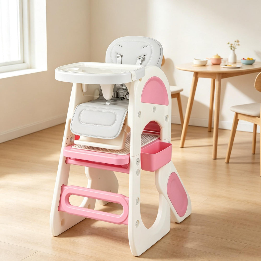 8‑in‑1 Convertible Baby High Chair, High Chairs for Babies and Toddlers with Adjustable Backrest, Removable Double Tray, Storage Boxes & 5‑Point Safety Harness, Toddler Table Chair Set for Feeding