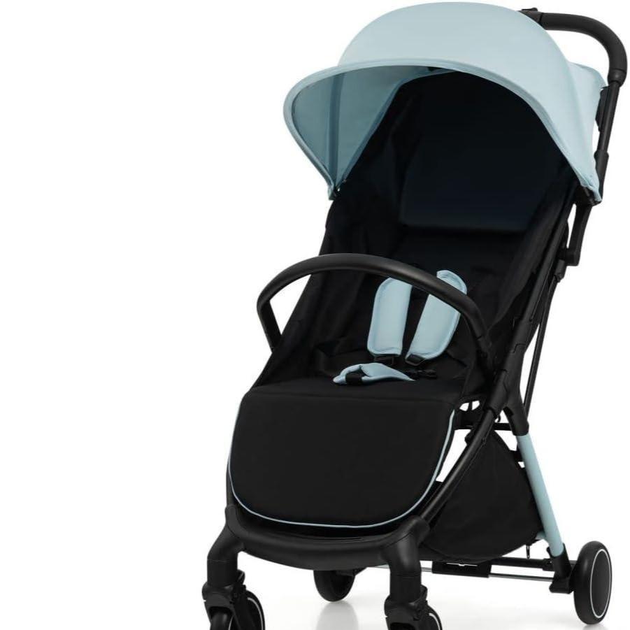 Lightweight Portable Baby Stroller, One-Hand Fold Travel Pushchair with Washable Seat Cover, 5-Point Safety Harness, Adjustable Canopy & Backrest & Footrest, Anti-Slip Brake Travel Buggy for Newborns 0–3 Years