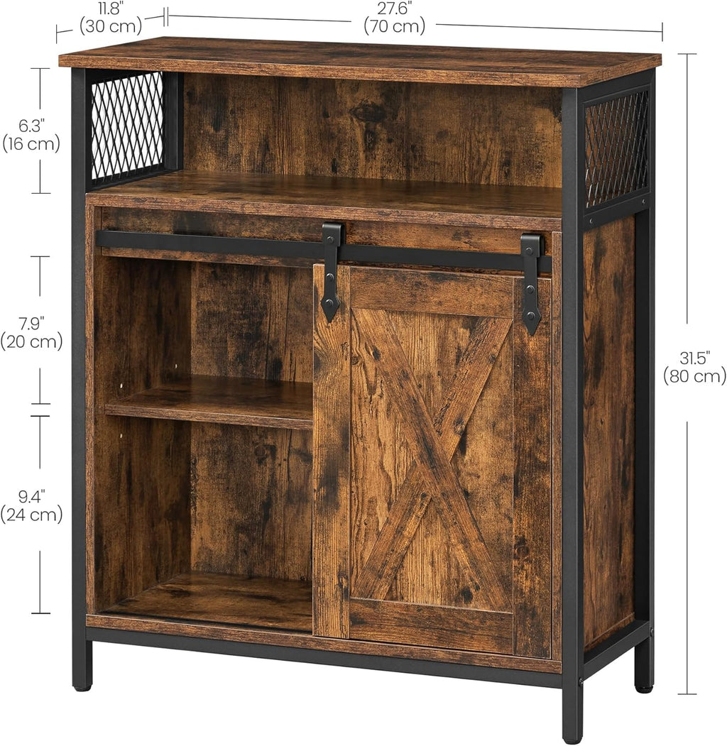 Rustic Sideboard Storage Cabinet with Sliding Barn Door Open Compartment & Adjustable Shelf Freestanding Buffet Unit 30 x 70 x 80 cm Toasted Oak Finish for Living Room Hallway