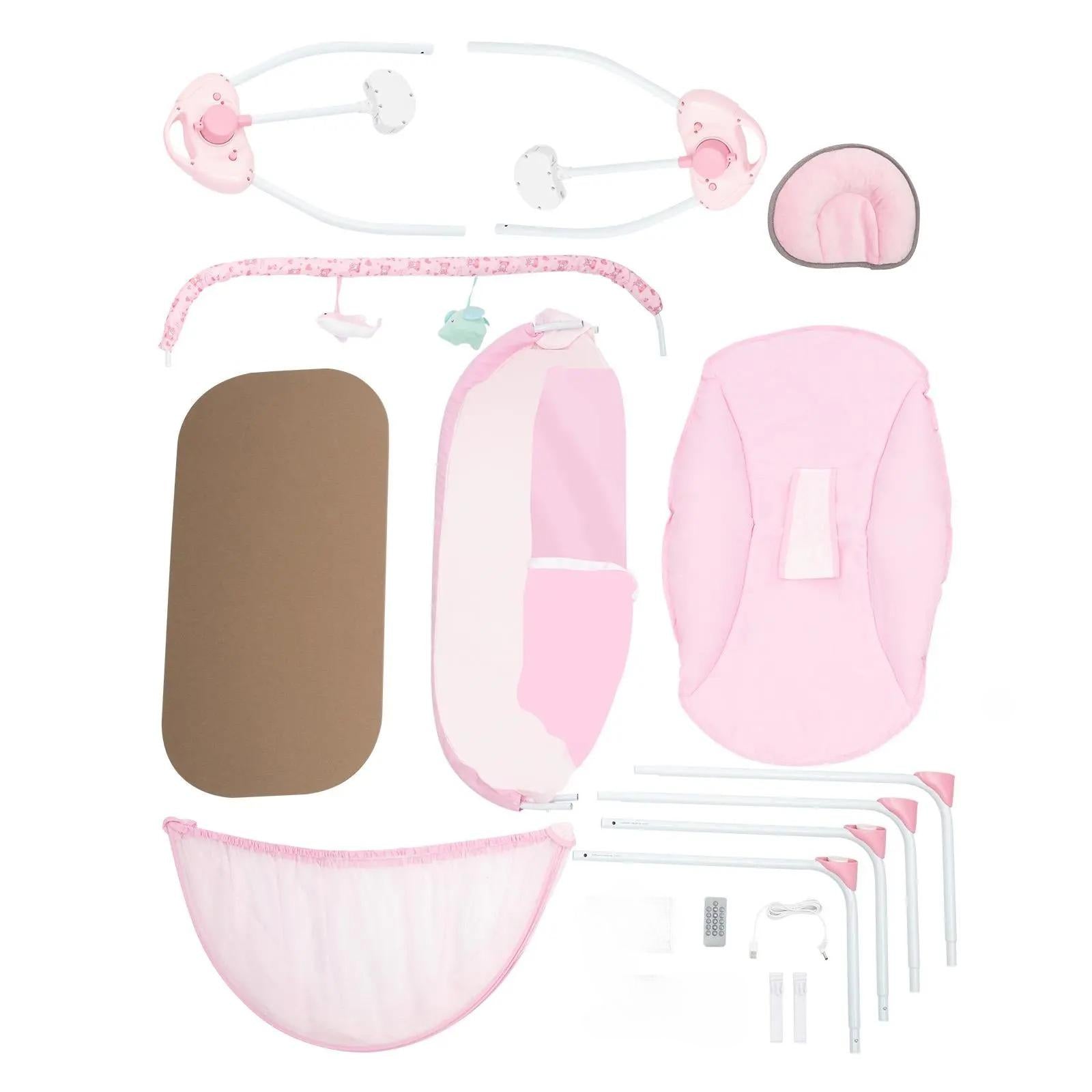 Pink Auto‑Swing Baby Cradle, Auto Rocking Infant Bassinet with Hanging Toys & Built‑in Lullaby Music, Timer Setting, Adjustable Swing Speed, Portable Soothing Sleep Bed for 0‑12 Months Newborn Baby