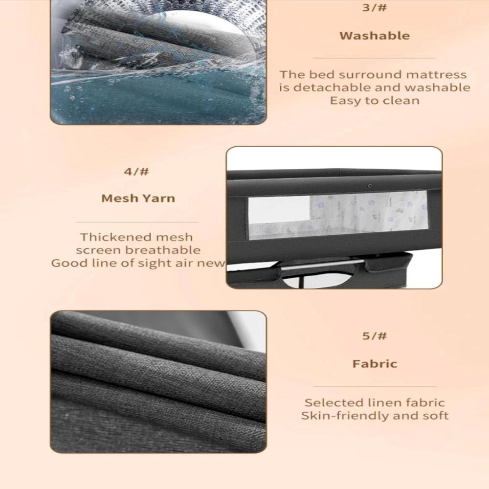【NS】3 in 1 Baby Crib, Baby Cradle, Bassinet, Infant Cot, Bedside Sleeper, Travel Cot, with Mattress and Changing Table, Folding, Adjustable, Rocking, Portable Crib, Mosquito Net and Wheels