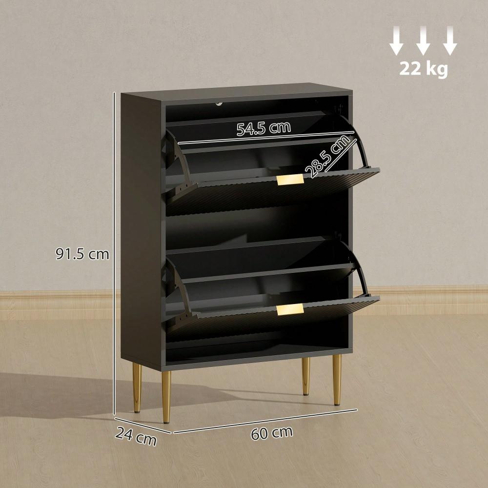 Narrow 2-Drawer Flip Shoe Cabinet, Space-Saving Slim Storage Unit with Fluted Front Panels, Adjustable Shelves & Sturdy Build, Ideal for Hallway Entryway, Fits Up to 12 Pairs of Shoes [Plus A Free Gift]