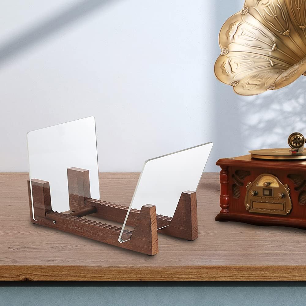Wood Vinyl Record Storage Holder - Vinyl IP records Stand - Album Storage Organizer Display Stand Rack Holds Up to 50 Albums | DVDs | CDs