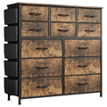12‑Drawer Fabric Dresser for Bedroom, Chest of Drawers Storage Organizer with Side Pockets & Hooks, Sturdy Steel Frame Dresser Cabinet with Waterproof Wood Top, Multi‑Purpose Storage Unit for Closet, Hallway, Living Room Home Organization
