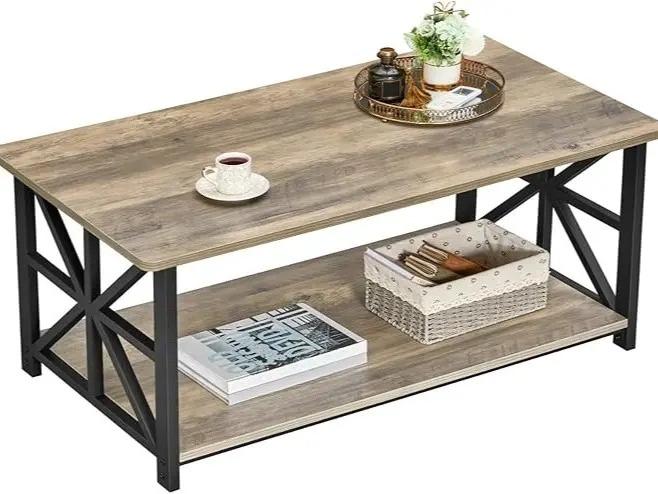 2-Tier Storage Coffee Table, 100cm Modern X-Frame Accent Table with Safe Rounded Corners, Multipurpose Side Table for Living Room Home Office