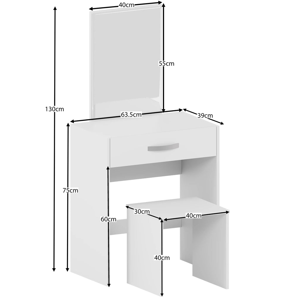 Dressing Table 1 Drawer Mirror & Stool Bedroom Set Makeup Vanity Cosmetics Storage Desk Dresser Furniture