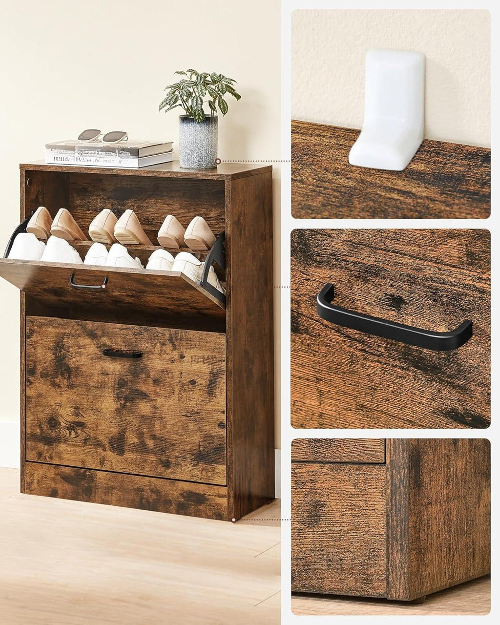 Shoe Cabinet With 2 Flip Doors, Adjustable And Removable Divider, 12 Pairs Of Women's Shoes Or 8 Men's Shoes, Narrow Entrance, 60 X 24 X 83.5 (L X W X H), Rustic Brown LBC02BX