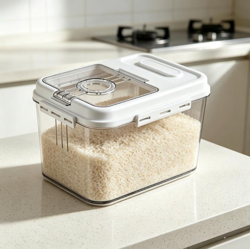 7.5KG/15KG Airtight Rice Storage Container, BPA-Free Transparent Grain Bucket with Airtight Lid & Measuring Scoop, Large Sealed Dry Food Dispenser Bin for Flour Rice Nuts, Kitchen Clear Plastic Grain Storage Organizer